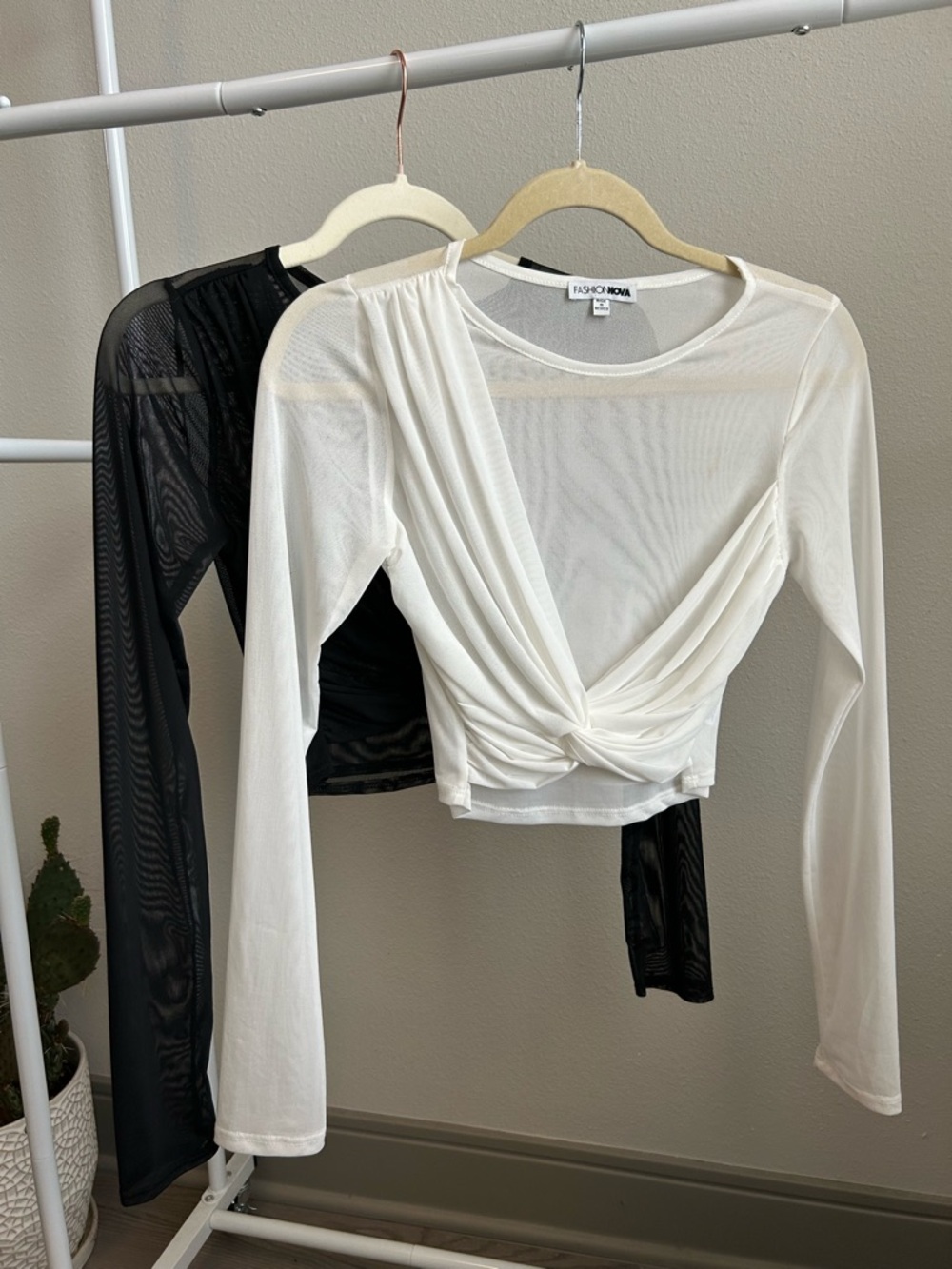 Fashion Nova White & Black Mesh Crop Tops